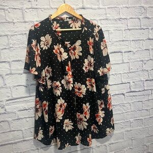 Maurices 3x Black Blouse with Red and White Floral Design